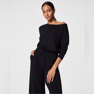 Spanx Airessentials Off The Shoulder Black Long Sleeves Jumpsuit Athleisure